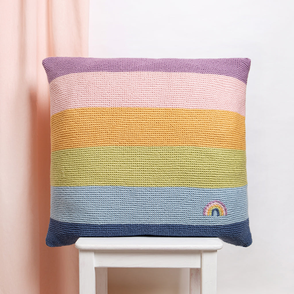 Rainbow Striped Floor Cushion Knitting Kit Stitch Story