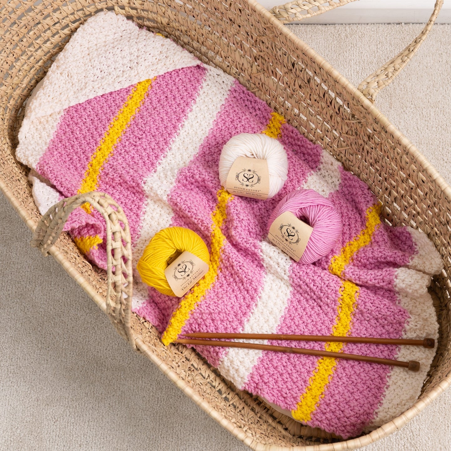 Hooded Stripy Baby Blankie Knitting Kit