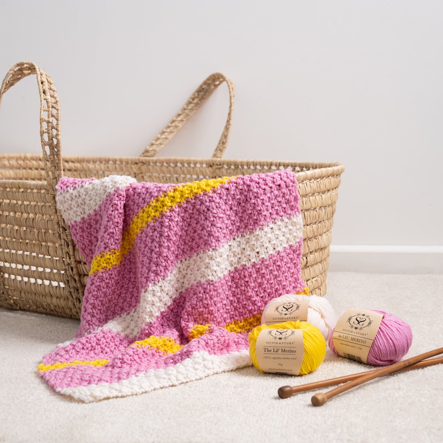 Hooded Stripy Baby Blankie Knitting Kit