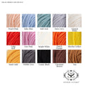 Yarn color swatch chart with various colors and Stitch & Story logo.
