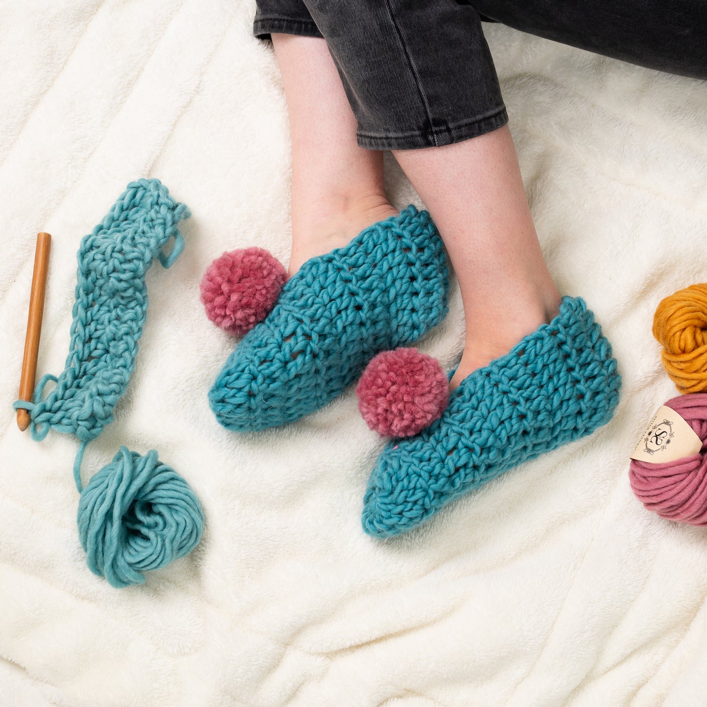 Mae Pom Slippers Crochet Kit