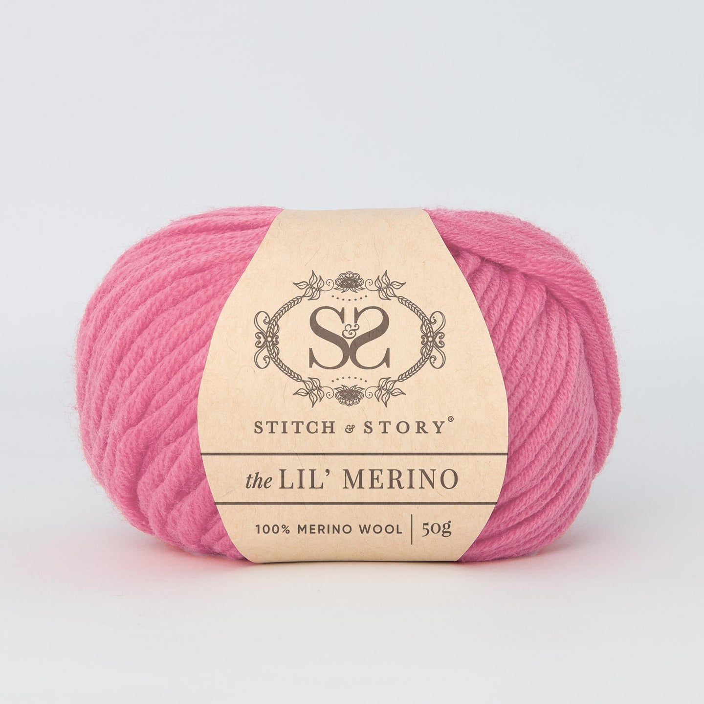 Front on shot of Stitch & story's 100% merino wool Lil' Merino's Doe Pink