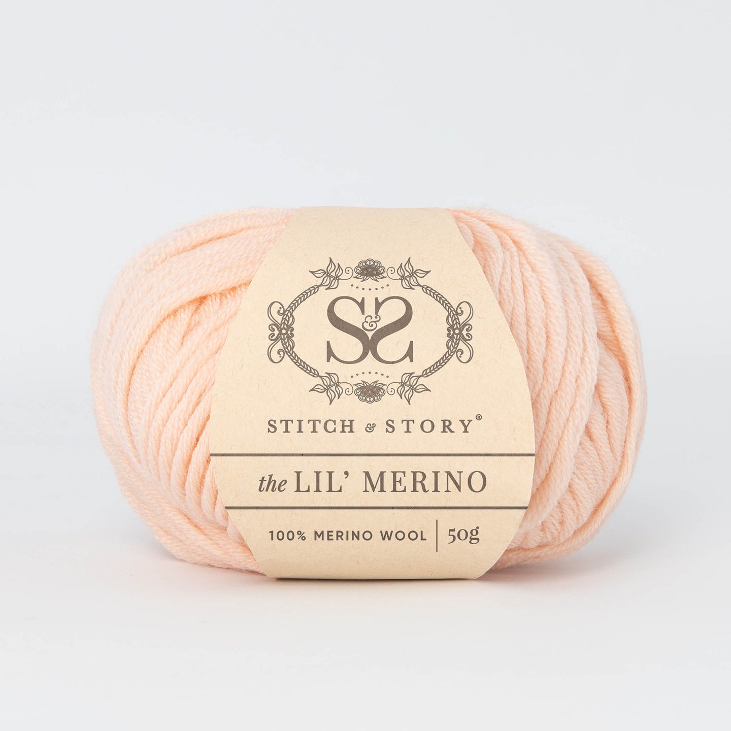 Front on shot of Stitch & story's 100% merino wool Lil' Merino's Peach Pink