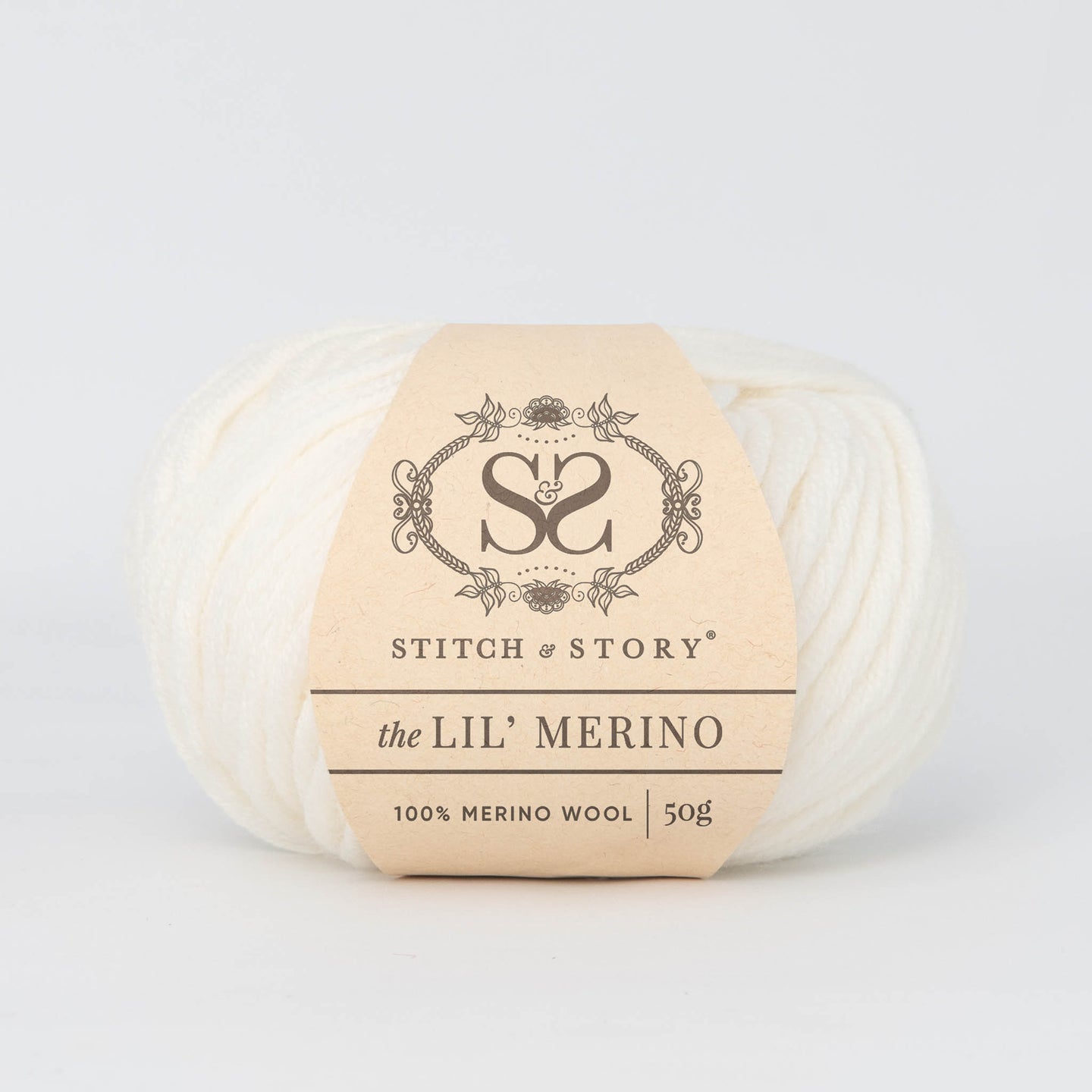 Front on shot of Stitch & story's 100% merino wool Lil' Merino's Bright White