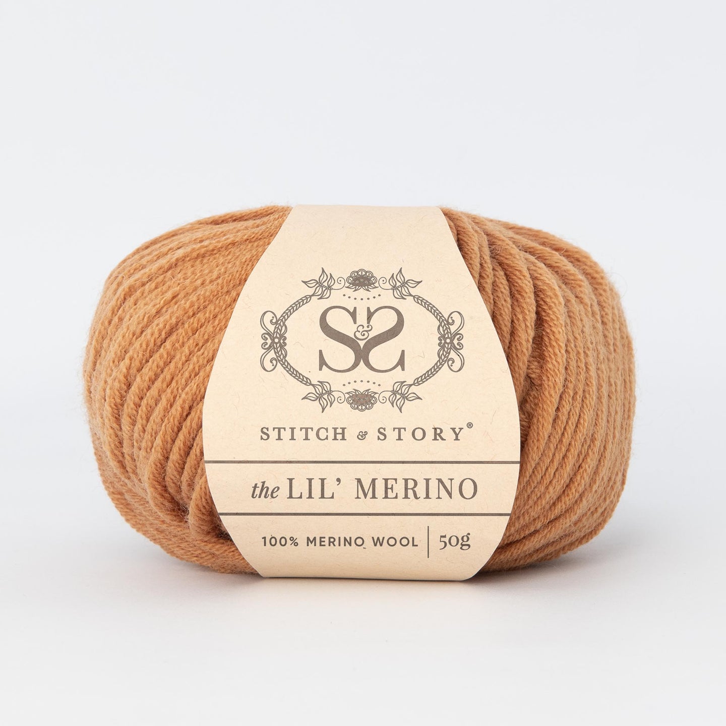 Front on shot of Stitch & story's 100% merino wool Lil' Merino's Tan