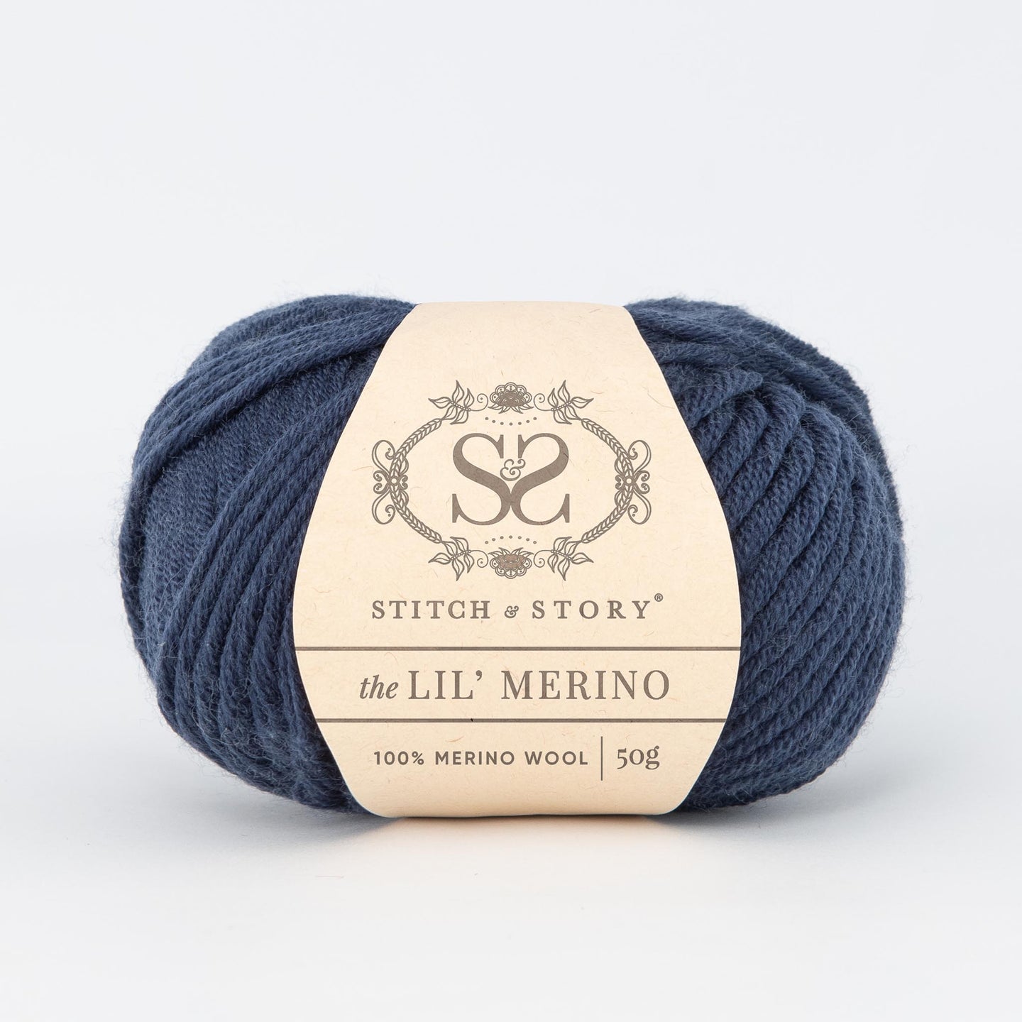 Front on shot of Stitch & story's 100% merino wool Lil' Merino's Graphite Blue