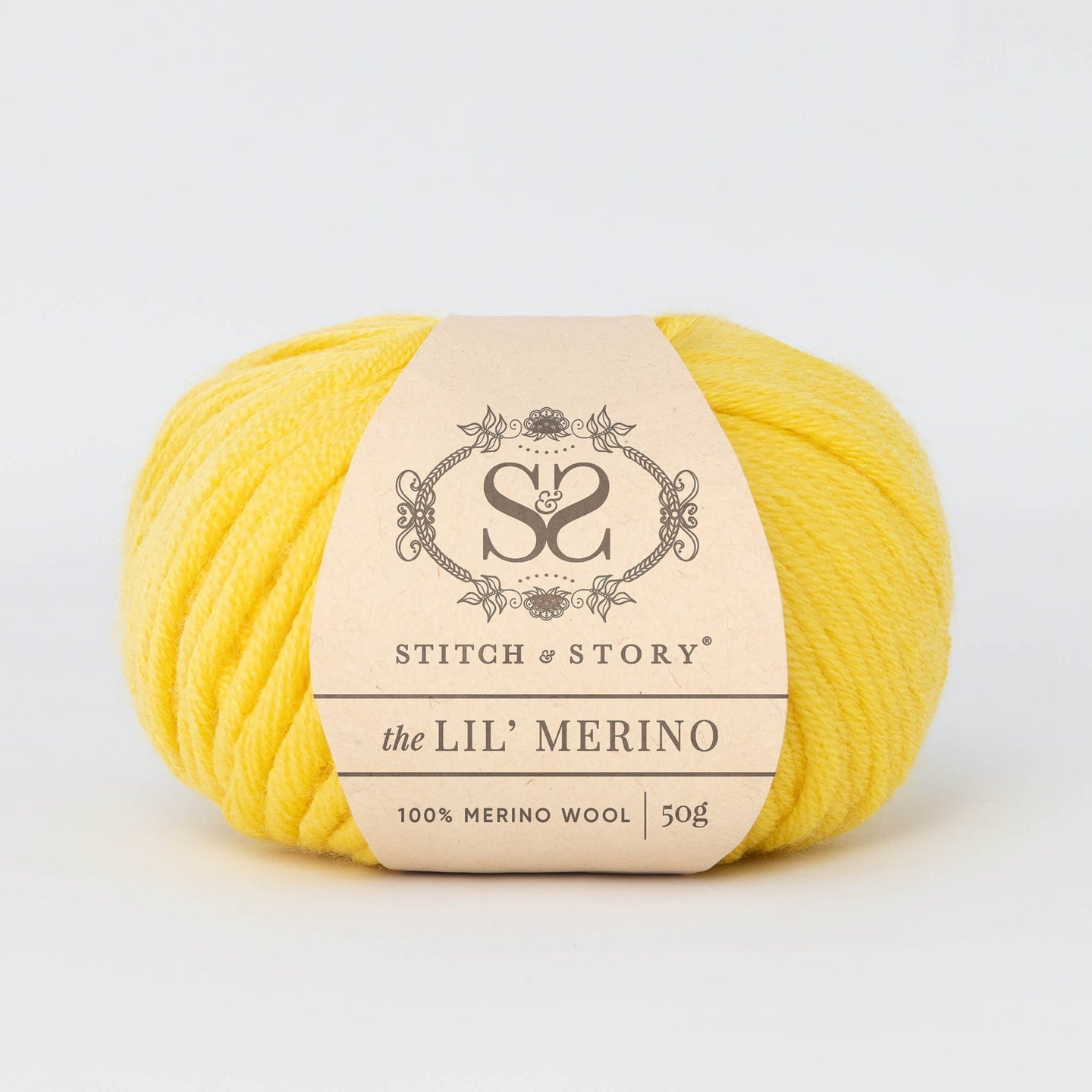 Front on shot of Stitch & story's 100% merino wool Lil' Merino's Sherbet Yellow