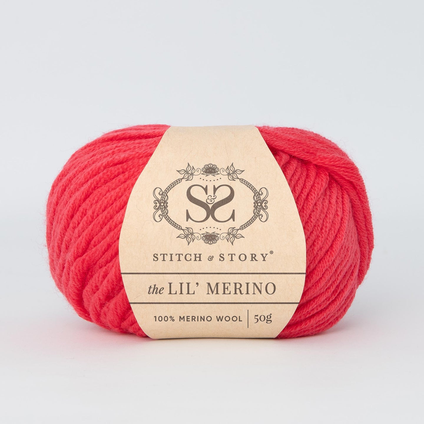 Front on shot of Stitch & story's 100% merino wool Lil' Merino's tulip Red