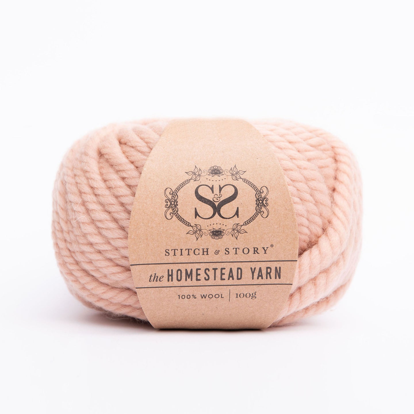 Front on photo showing the 100% Wool Super Chunky yarn The Homestead yarn from Stitch & Story in Pink Peony