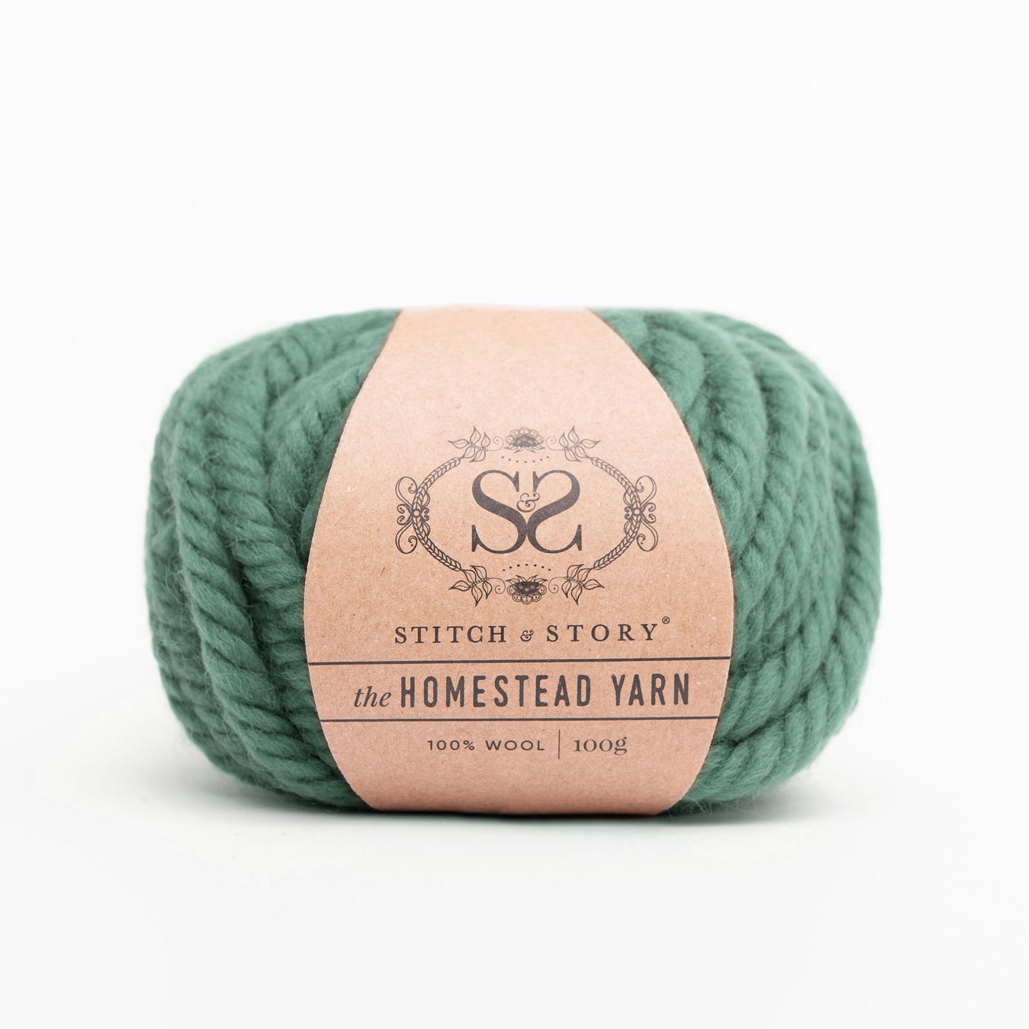 Front on photo showing the 100% Wool Super Chunky yarn The Homestead yarn from Stitch & Story in Aqua Teal