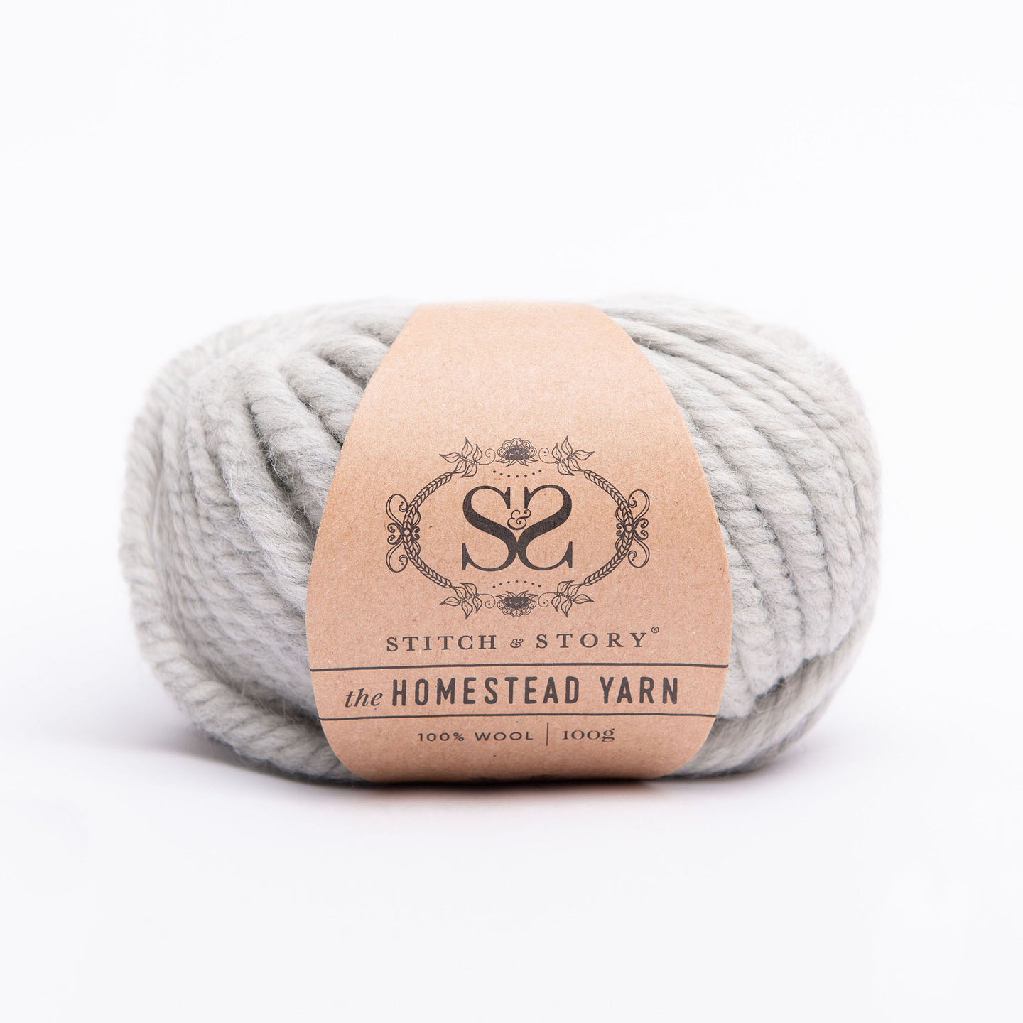 Front on photo showing the 100% Wool Super Chunky yarn The Homestead yarn from Stitch & Story in Grey Heron