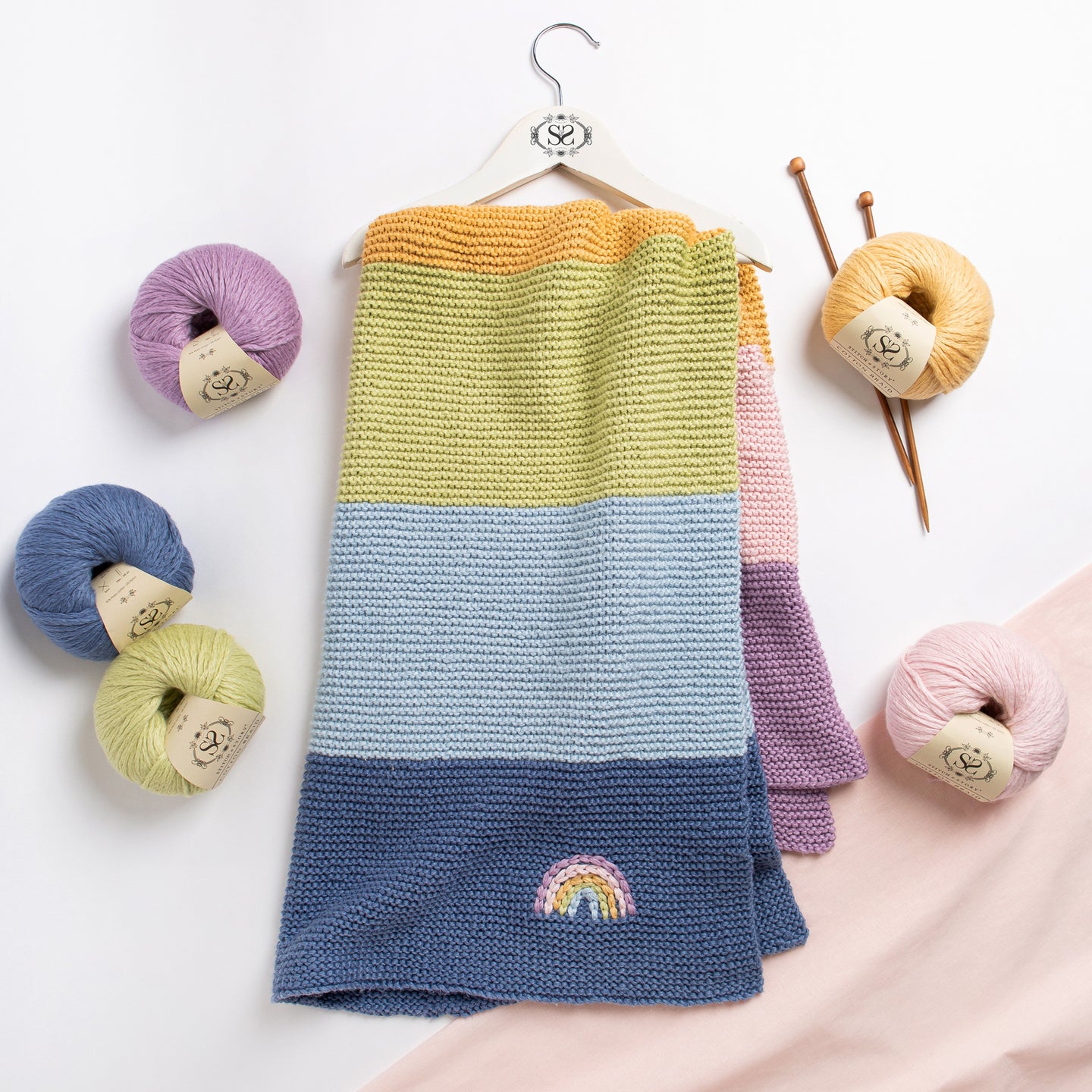 Rainbow Striped Blanket Knitting Kit
