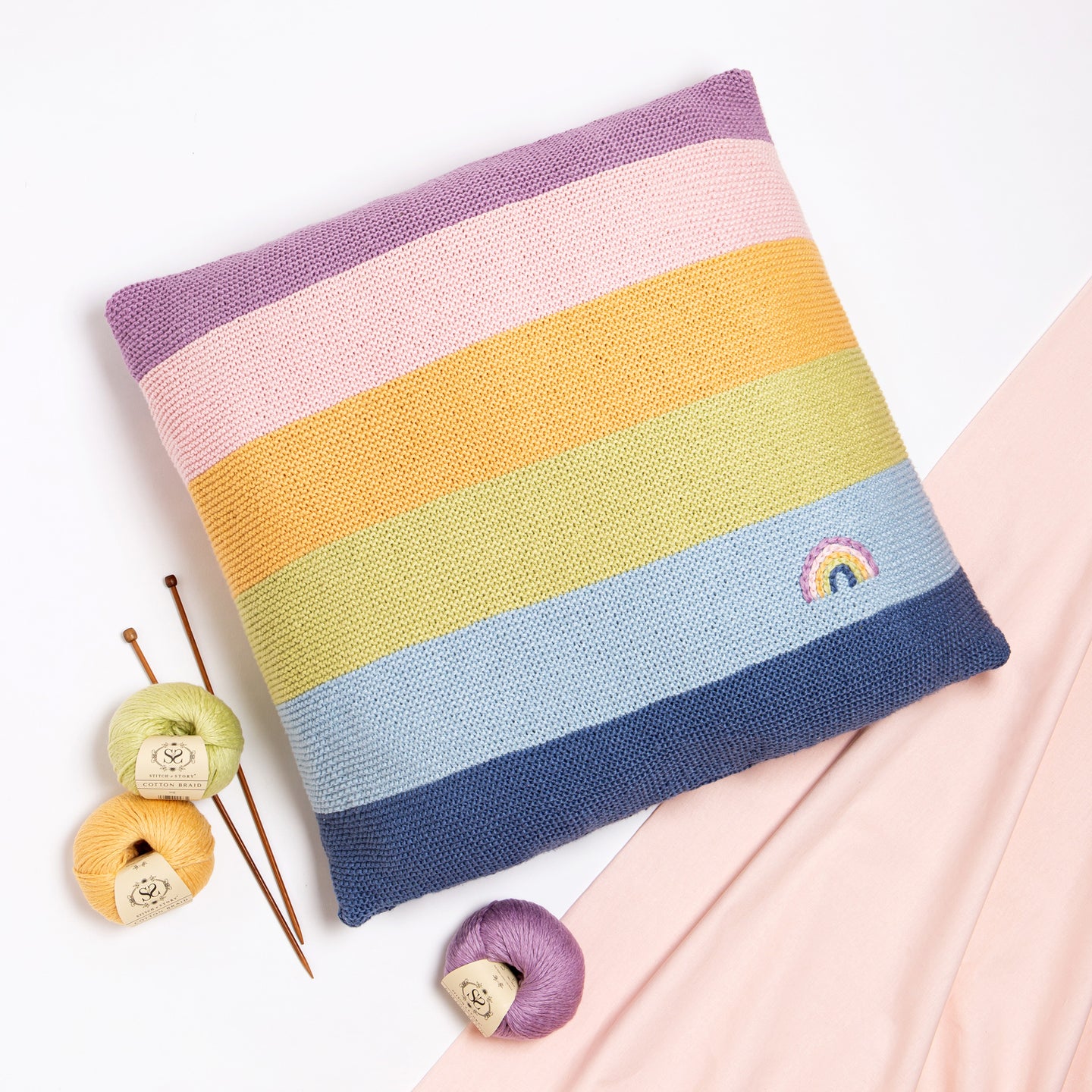 Rainbow Striped Floor Cushion Knitting Kit