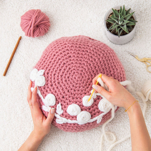 Embroidered Crochet Circular Cushion Downloadable Pattern
