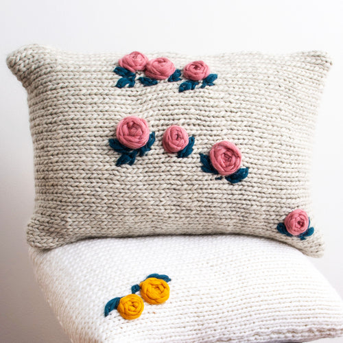 Embroidered Knitted Rectangular Cushion Downloadable Pattern