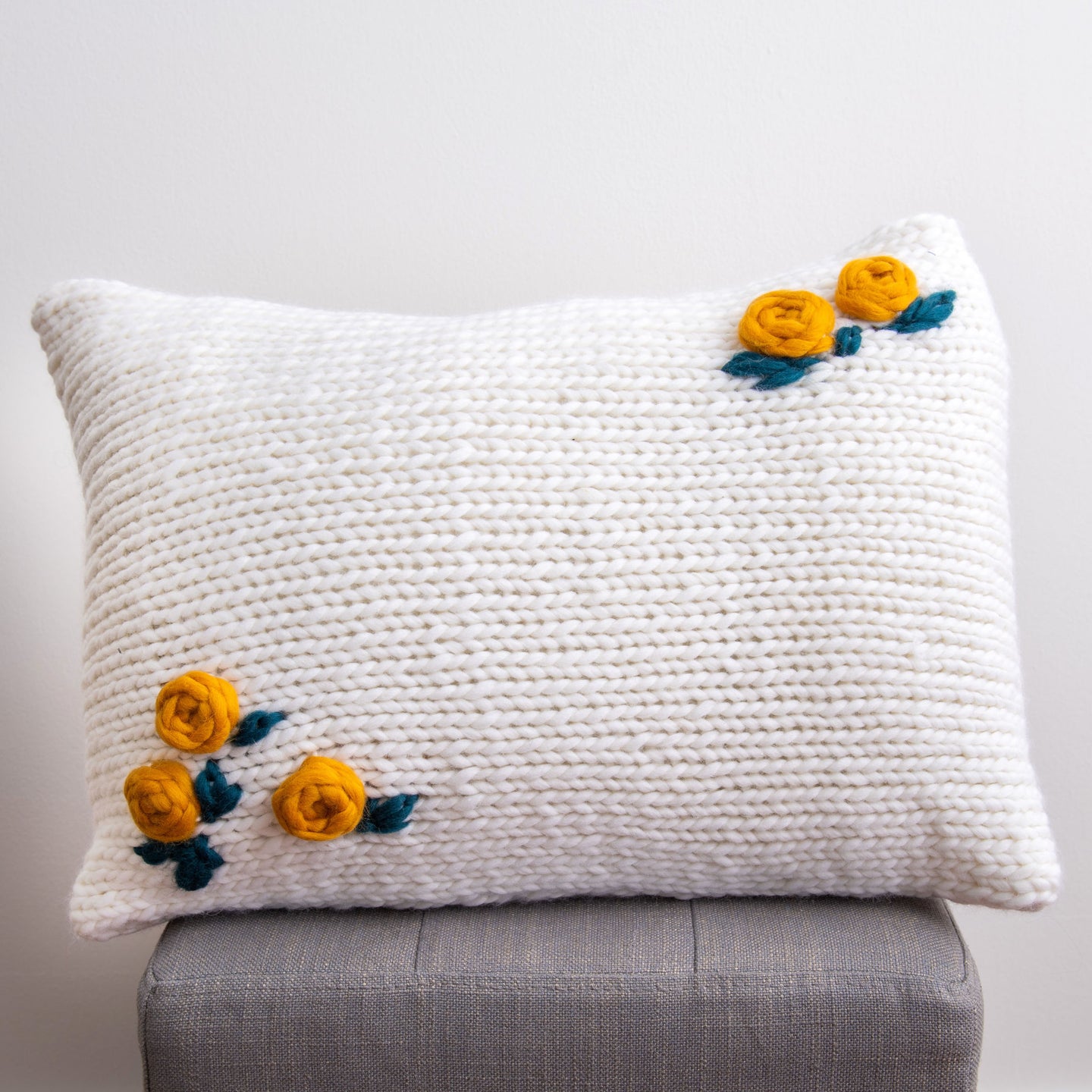 Embroidered Knitted Rectangular Cushion Downloadable Pattern