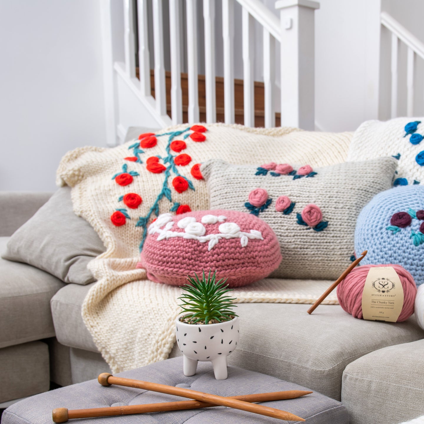 Embroidered Knitted Blanket Downloadable Pattern